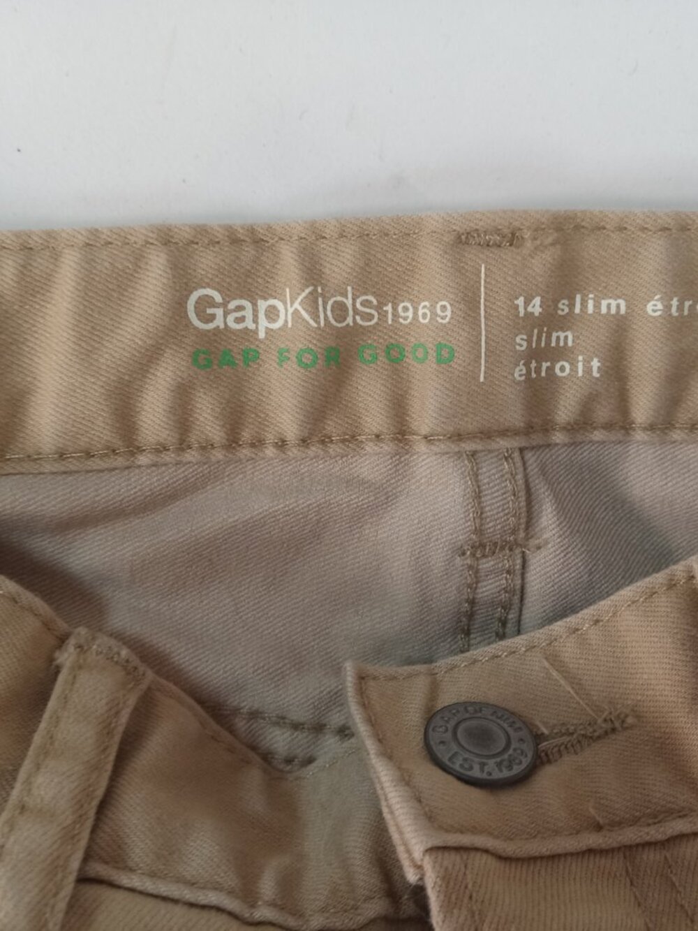 Gap Kids Boys Slim Straight Fit Khaki Tan Pants Size 14 Regular Adjustable Waist - Picture 7 of 14